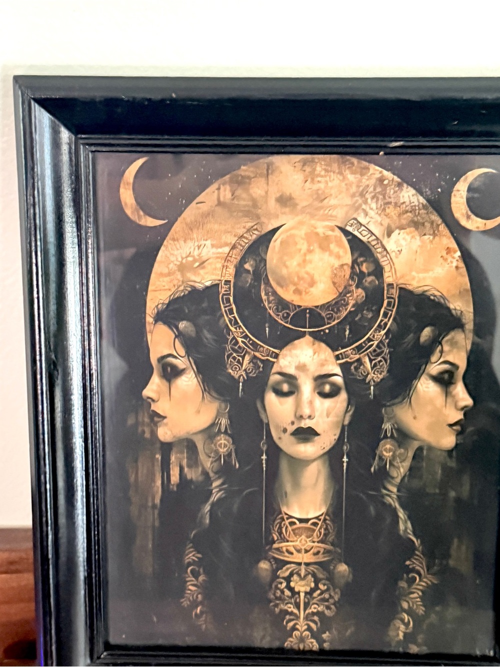 Pagan Goddess Hecate Triple Moon Witch Canvas Art Print Black Framed Wall Art - Picture 4 of 9